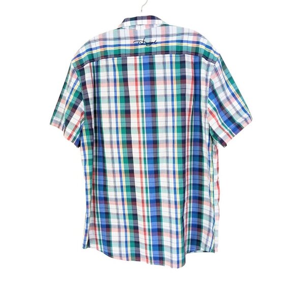 Desigual Art To Wear Button Up Shirt Mens XXL Blue Plaid Cotton Short Sleeve - Picture 3 of 11